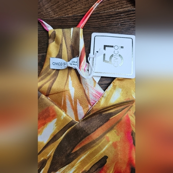 Civic 51 Floral Blouse Top  Sleevless Italy size M Pink Orange - Picture 2 of 4